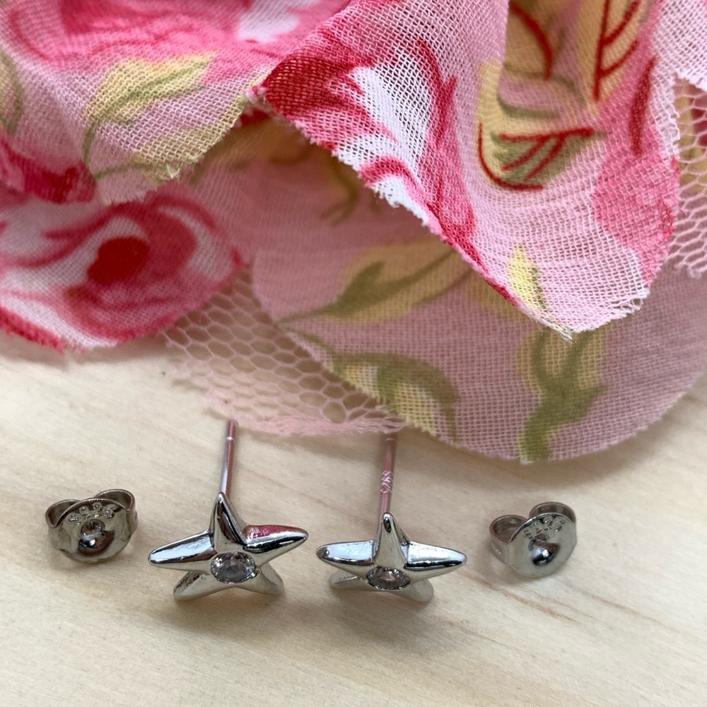 Sterling Silver 925 CZ Star Stud Earrings - Picture 3 of 5